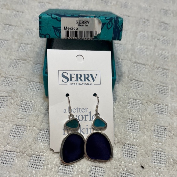 Silver and Blue Drop Earrings - Picture 1 of 5